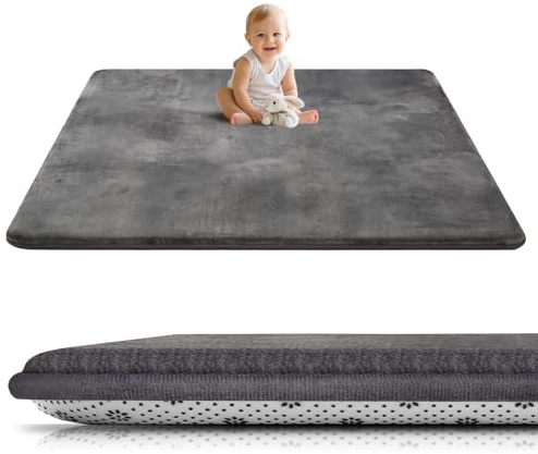 Tuocal Krabbelmatte Baby Spielmatte 150x200x3cm krabbeldecke, Dunkelgrau | Ultra Dicke, mit Rutschfester Unterseite, Ultraweiche Stütze und Plüschiges Gefühl, Pflegeleichte, Teppich Kinderzimmer
