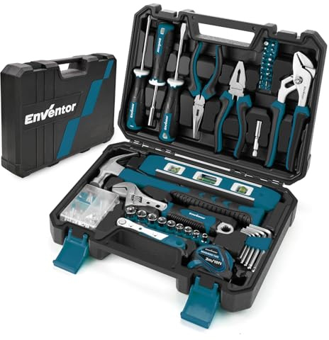 ENVENTOR Haushalts Kleiner Werkzeugkoffer für Frauen, 158-tlg, Blau | Werkzeug-Set, Werkzeugkasten, Universal Komplett mit Werkzeuge Handwerkzeug, Werkzeugkiste Bestückt , für Haushalt DIY
