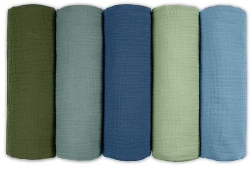 Soarwg Kids Spucktücher Baby Musselin, 5er-Pack, 60x60cm | Gruene Flut Design. Weiche Baumwoll-Musselin, 5er. Spucktuch, Stilldecke. Waschbar. Oeko-Tex.
