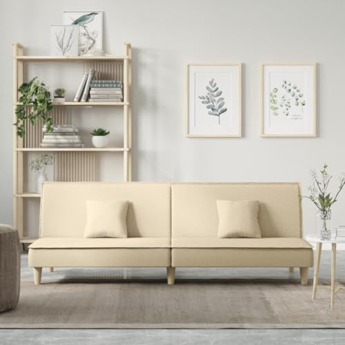 Tonture Schlafsofa Creme Stoff, verstellbare Rückenlehne, 200x89 cm, Bequeme Schlafcouch mit Kissen, Robustes Bettsofa für Erwachsene, Wohnzimmer