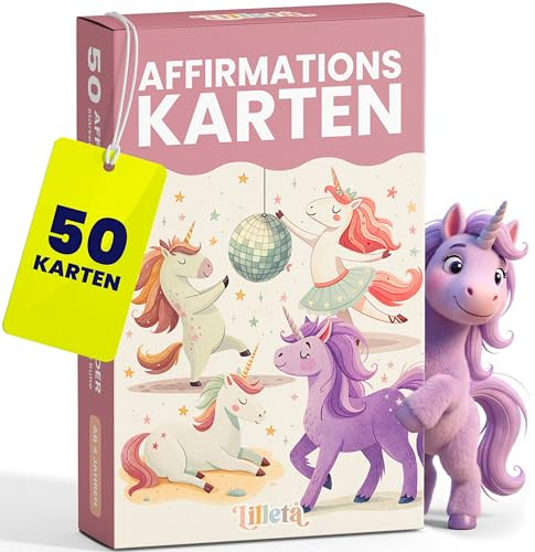 Lilleta ® 50 Affirmationskarten für Kinder (Einhorn) – Positive Mutmachkarten für Kinder ab 4 Jahren – Fördert Selbstvertrauen und Achtsamkeit im Alltag – Affirmationen für die Schule & den Alltag