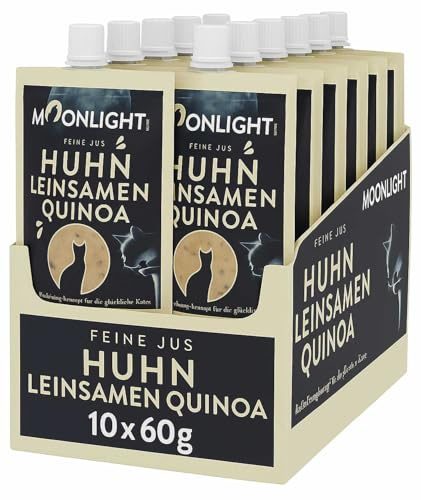 Moonlight Feine Jus Huhn mit Leinsamen 10x60g, Katzensnack in feiner Sauce, Vorratspack Katzenleckerlis, Superfood Snack, ideal für Mehrkatzenhaushalte