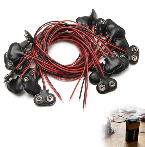 Wcawnlt 30 Pièces Connecteur Pile 9V Forme en T avec Cable 150 mm, Fiche Batterie avec Fil Préinstallé, Accessoires Électroniques pour Projets DIY Éducation Réparations