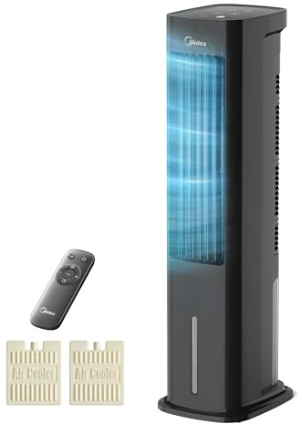 Midea AC100-20ARB(BK) Luftkuehler, 4-in-1, 5L Tank, mit Fernbedienung | Verdunstungskuehler, Ventilator, Befeuchter, Reiniger, 355m3/h, 55W, Leise, fuer Schlafzimmer