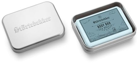 Störtebekker® Premium Festes Duschgel (Sea Breeze) & Seifendosen Set - Body Bar mit Shea Butter - feste Duschseife + Seifendose Aluminium im Set für die Duschpflege - Handgefertigt in Seifenmanufaktur