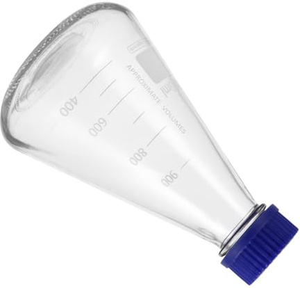 QUMIIRITY 1000ml Blue Cap Glass Conical Erlenmeyer Flask with Graduated Scale, Lab Grade Experimental Bottle for Chemistry, Laboratory Sample Flask with Screw Lid for Scientific Use