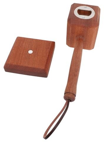 OVAQUIXI Wooden Hammer Beer Opener Innovative Multipurpose Bottle Opener for Dad Husband Him Men, Made of Wood and Stainless Steel with Cowhide Rope, for Kitchen Party Bar, Easy to Carry for