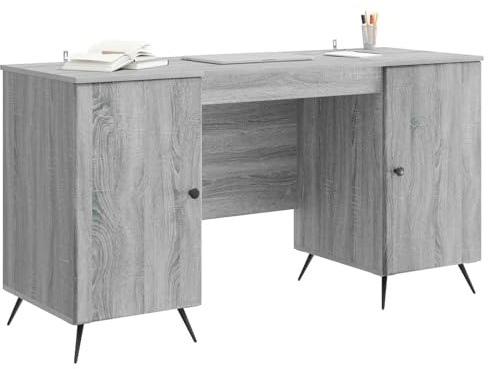 vidaXL Schreibtisch Graues Sonoma 142,5 x 50 x 75 cm Holzwerkstoff, Wohnzimmermöbelset, robust, modernes Design, viel Stauraum, rechteckige Anordnung, perfekt für Deko und Raum