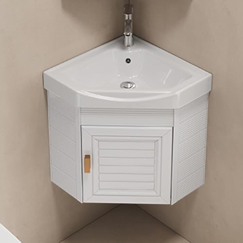 Mueble de tocador de esquina pequeño con lavabo for guardarropa y baño montado en la pared(White,51cm/20in)