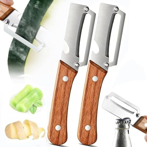 2 Piezas Cuchillo Pelador Multifuncional Acero Inoxidable, Multifunctional Vegetable Peeler con Abrebotellas de Cerveza, Descascador de Legumes, Pelapatatas