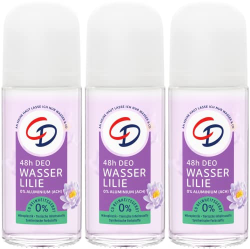 CD Deo Roll-On 'Wasserlilie', 3 x 50 ml, Deodorant ohne Aluminiumsalze, langanhaltender Schutz für 48 h, für empfindliche Haut geeignet, vegan, Körperpflege