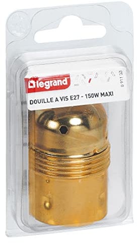 LEGRAND - Douille E27 pour Ampoule - Douille en Acier Laitonné avec Borne de Terre - Puissance Max : 150W - Fabriqué En France