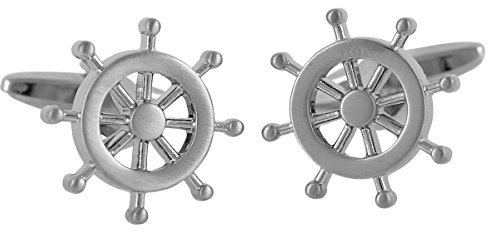 LINDENMANN Manschettenknöpfe, silberfarben mit Steuerrad Motiv, Geschenketui, 1636