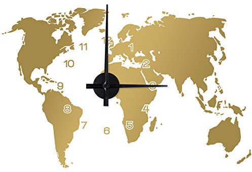 WANDKINGS Weltkarte Wanduhr Wandtattoo (Farbe: Uhr=Schwarz, Aufkleber=Gold)