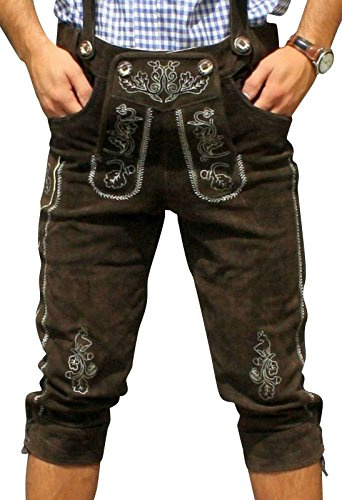 Trachten Lederhose aus echtem Leder Kniebundhose Größe 46-48-50-52-54-56-58-60 Dunkelbraun *NEU*