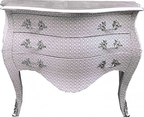 Casa Padrino Barock Kommode Weiß/Glitzerlook 120 cm mit silberner Oberplatte - Barock Antik Stil Möbel