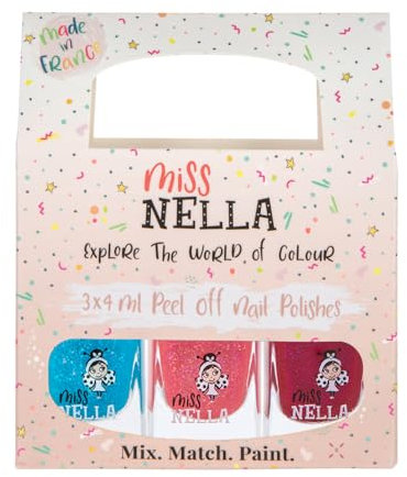 Miss Nella Winter Glitters Special Glitter Kids Nail Polish 3 Pack: Sugar Hugs, Jazzberry Jam & Under The Sea, Peel-off Water Based Formula