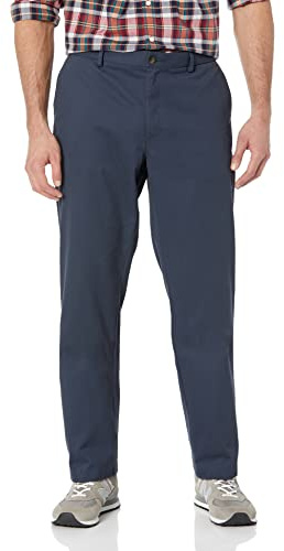 Amazon Essentials Men's Straight Fit Wrinkle-Resistant Flat-Front Casual Chino Trousers, Blue (Navy), 32W / 32L