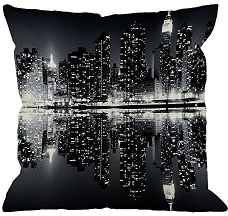 HGOD DESIGNS Dekokissenbezug, Motiv: New York, Nachtstadt, Landschaftsaufstieg, schwarz, dekorative Kissenbezüge, Baumwollleinen, quadratisch, für Sofa, Couch, 45,7 x 45,7 cm