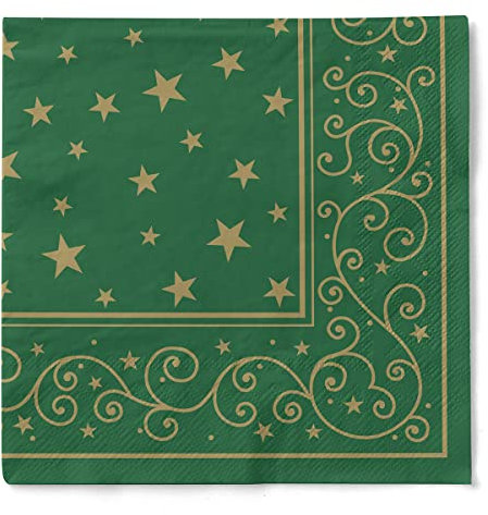Sovie HORECA Weihnachtsserviette Liam in Grün aus 3-lagigem Tissue 40 x 40 cm, Einweg Serviette Wintermotiv, Weihnachten X-Mas Advent Weihnachtsfeier, 100 Stück