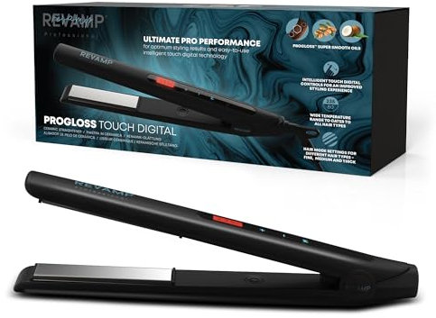 Revamp Progloss Touch Digital Keramik Glätteisen, für professionelles Glätten und Locken, mit optimaler Stylingtemperatur und Touch Temperaturkontrolle, 3m Kabel, mit Progloss Ölen angereichert