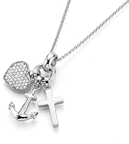 Giorgio Martello Milano Kette Mit Symbolen Für Glaube, Liebe, Hoffnung, Silber 925 Silber, 45 925 Sterling Silber