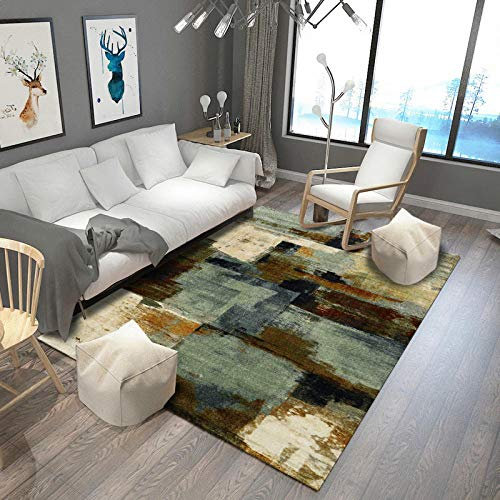 Outdoor-QJ Teppich Wohnzimmer Design Teppich Soft Touch Großer Mehrfarbig Grünes Senfgelb der Galerie der abstrakten Kunst Schlafzimmer Waschbar Anti Rutsch Teppiche 120x160CM