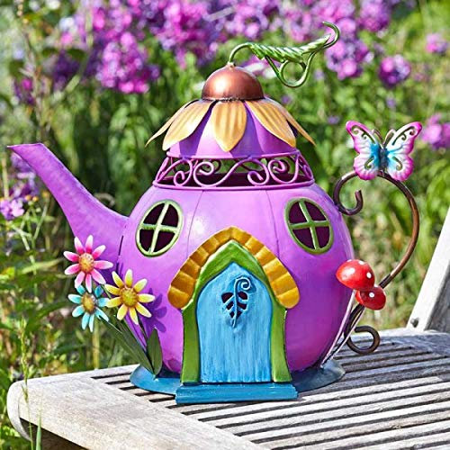 Garden Mile Théière de jardin - Décorations d'extérieur pour patio, parterres de fleurs, cour - Maisons de fées peintes à la main pour le jardin - Ornements d'intérieur et d'extérieur pour la maison