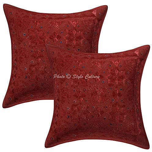 Stylo Culture Indio Fundas De Cojines Decorativos 40x40 cm Algodón Espejado Fundas Almohadones Silla Óxido 16x16 Inch Bordado Cuadrado sobre Fundas para Cojines Cama - 2 Pcs