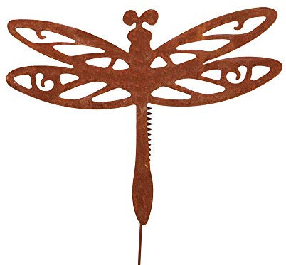RM Design UNUS Libelle mit Wackelfeder mittel, Gartendeko Rostoptik, Gartenstecker aus Edelrost für Garten, Terrasse Balkon