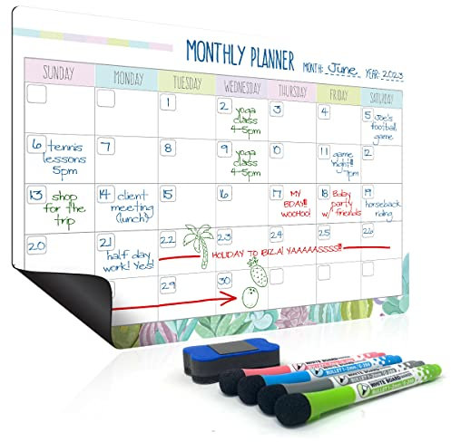 Joeji's Kitchen Wochenplaner abwischbar mit Magnet - Haushaltsplaner Familie Magnetisch Kühlschrank Kalender und Memoboard - Magnetisches Whiteboard Calendar Wochen - und Monatsplaner (Monatsplaner)