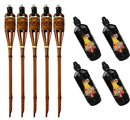 Moritz 5X Bambusfackeln Fackel Deluxe 90 cm Dunkelbraun + 4X 1000ml Lampenöl Gartenfackel Ölfackeln Garten Deko Öllampe Wegleuchte