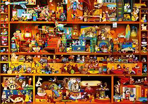 Bluebird Puzzle - Toys Tale, Puzzle 1000 Teile – Regale gefüllt mit Holzspielzeug in einem alten Geschäft – Puzzle für Erwachsene – hergestellt in Europa