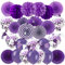ZERODECO Party Dekoration, Violett Konfetti Ballons Papier Pompoms Aufhängen Fächer Dreieckige Wimpel und hängende Girlande Partyzubehör Sets für Hochzeit Babyparty Kinderzimmer Geburtstag Party