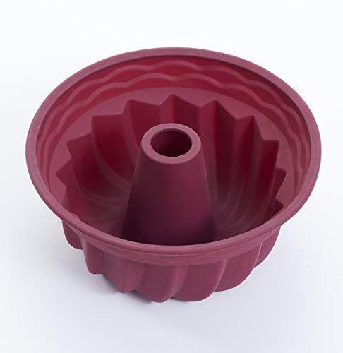 couoi Silikonbackform Turban Rot, Gugelhupf/Kuchenbackform aus 100% BPA-freiem Platin Silikon, Ø 22,8 x 11 cm, wiederverwendbar, behält Seine Form