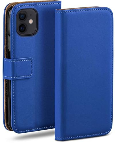 moex Book Case für iPhone 12 mini Handyhülle mit Kartenfach, Hülle klappbar 360 Grad Schutzhülle, Klapphülle Flip Case Cover, PU Leder Handytasche Lederhülle, Blau