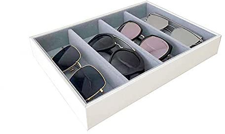 Premium Quality Sunglasses Tray Organizer Display PU Leather Exterior Soft Velvet Liner, Greysmall