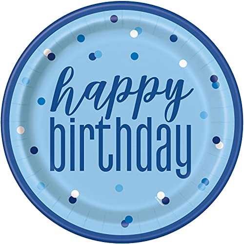 Unique Party- Assiettes en Carton Écologiques-23 cm-Fête d'anniversaire à thème Bleu et Argent Glitz-Paquet de 8, 83597EU, Multicolour