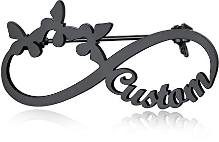 Fashion Buchstaben Brosche in Infinity-Symbol mit Schmetterling für Damen Anpassbarer Name Brosche Clip mit Gravur in Schwarz