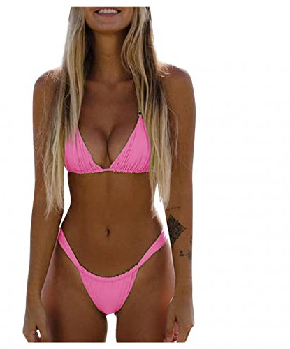 SoLu DAY8 Bikini Femme 2 PièCes Sexy String Culotte Ensembles Maillot De Bain Femme Deux Pieces Push Up Grande Taille Pas Cher Chic Et élégant Plage Beachwear (Rose, M)