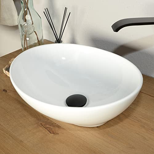 Keramik Waschbecken 40 cm oval in weiß von WOHNFREUDEN