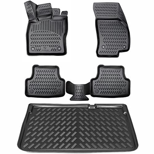 ELMASLINE 3D Gummimatten & Kofferraumwanne Set für SEAT Leon 5F ST 2013-2019 Sports Tourer (oberer Ladeboden) Kombi