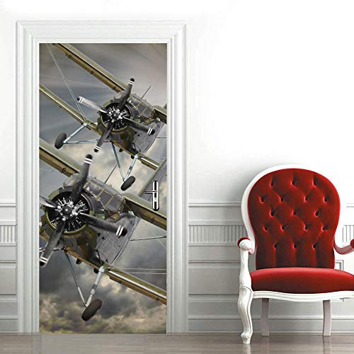 GSKBDQ Türaufkleber Selbstklebende Türtapete Türposter Retro-Kampfflugzeug 3D 95X215Cm Fototapete Türfolie Poster Art Tapete Wasserdicht Abnehmbare Wandaufkleber Schlafzimmer Haus Bad Deko