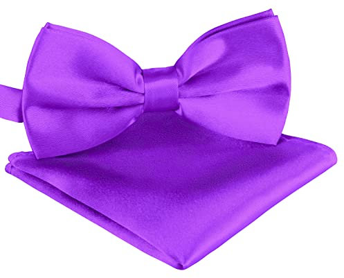BomGuard Pajarita para hombre atada con pañuelo de bolsillo – lazo para traje de esmoquin, camisa, etc., morado, Talla única