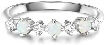 GLANZSTÜCKE MÜNCHEN Damen Ring aus 925/- Sterling Silber mit Zirkonia/Opal (synth.) weiß - Multisteinring Silberring