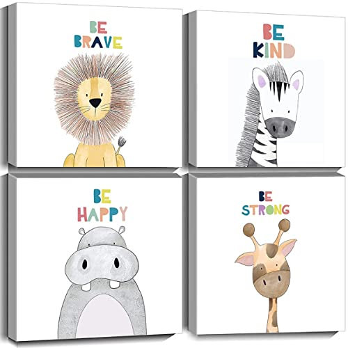 Quzenu Kinderzimmer Wanddekoration Safari Tier Baby Zimmer Dekor Leinwand Drucke Kinder Kunst Rahmen Dschungel Kinderzimmer Dekor Tier Bilder Wandkunst Safari Kinderzimmer Dekor