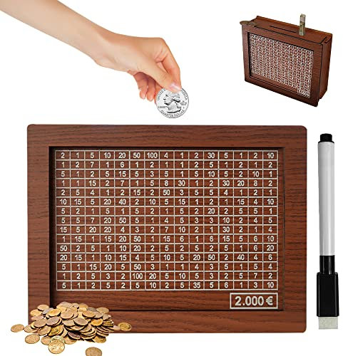 Spardose Holz, Sparschwein, Holz Geldbank für Kinder, Wiederverwendbare Spardose mit Sparziel und Zahlen zum ankreuzen,Spardose Kinder,Geschenk für Kommunion,Taufe (2000)