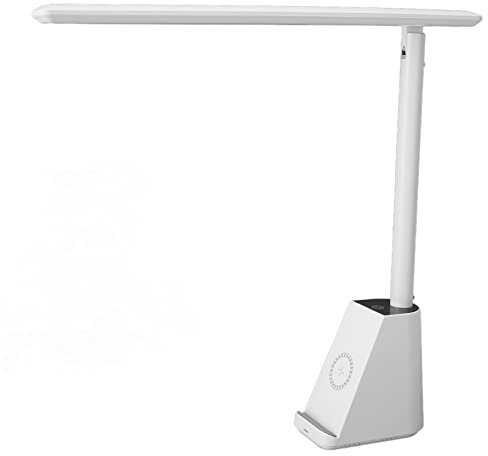 LED-Schreibtischlampe, Touch-Steuerung, Augenschutz, LED-Tischlampe, Leselampe mit Schwenkarm, 3 Beleuchtungsmodi, Unterstützt Kabelloses Aufladen des Telefons, Automatischer Timer