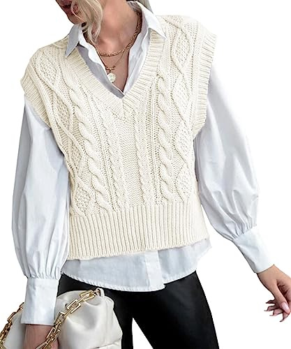 Pullunder Damen Ärmellos V-Ausschnitt Strick Pullover Strickweste | Frauen Basic Strickweste, Einfarbig Tank Top,Business Freizeit Sweater, Weste
