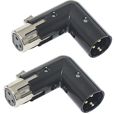 3-Pin XLR 90 Degree Adapter, Adjustable Male to Female Right Angle XLR Adapter for DMX Cable Black (2 Packs)